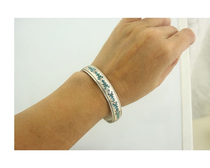 Navajo Bracelet 925 Silver Inlaid Turquoise Cuff Artist Signed NAKAI C.80's