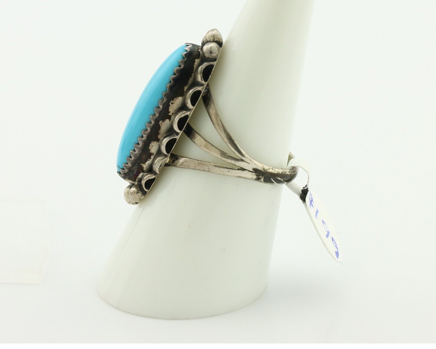 Navajo Ring .925 Silver Sleeping Beauty Turquoise Native American Artist C.80's