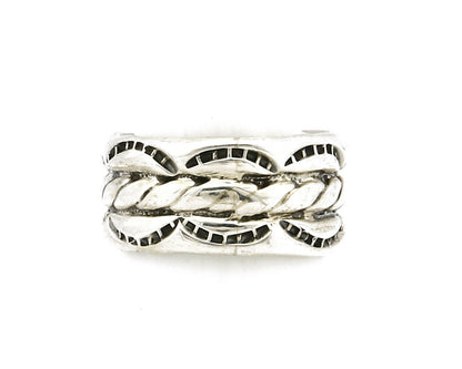 Navajo Ring .925 Silver Handmade Hand Stamped 3 Row Rope Band C.1980's Size 5.25
