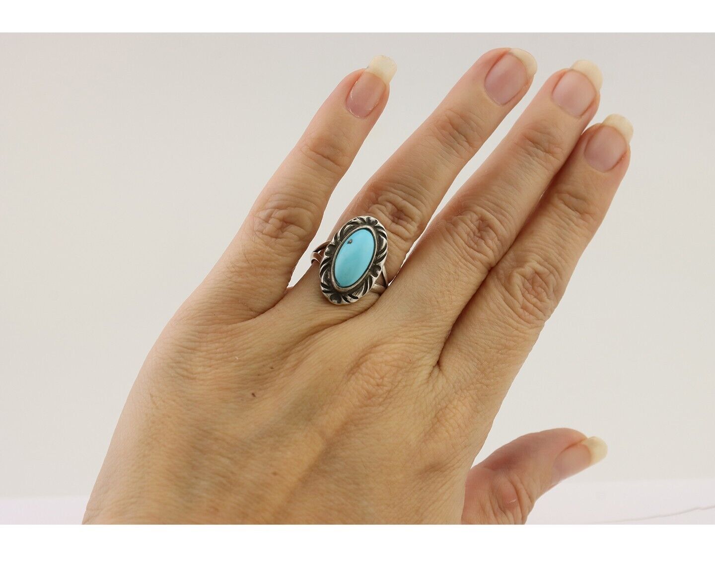 Navajo Ring 925 Silver Sleeping Beauty Turquoise Artist Signed SC C.80's