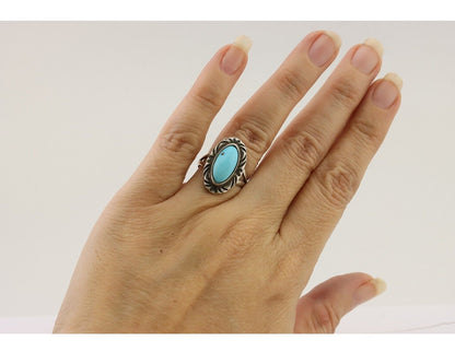 Navajo Ring 925 Silver Sleeping Beauty Turquoise Artist Signed SC C.80's