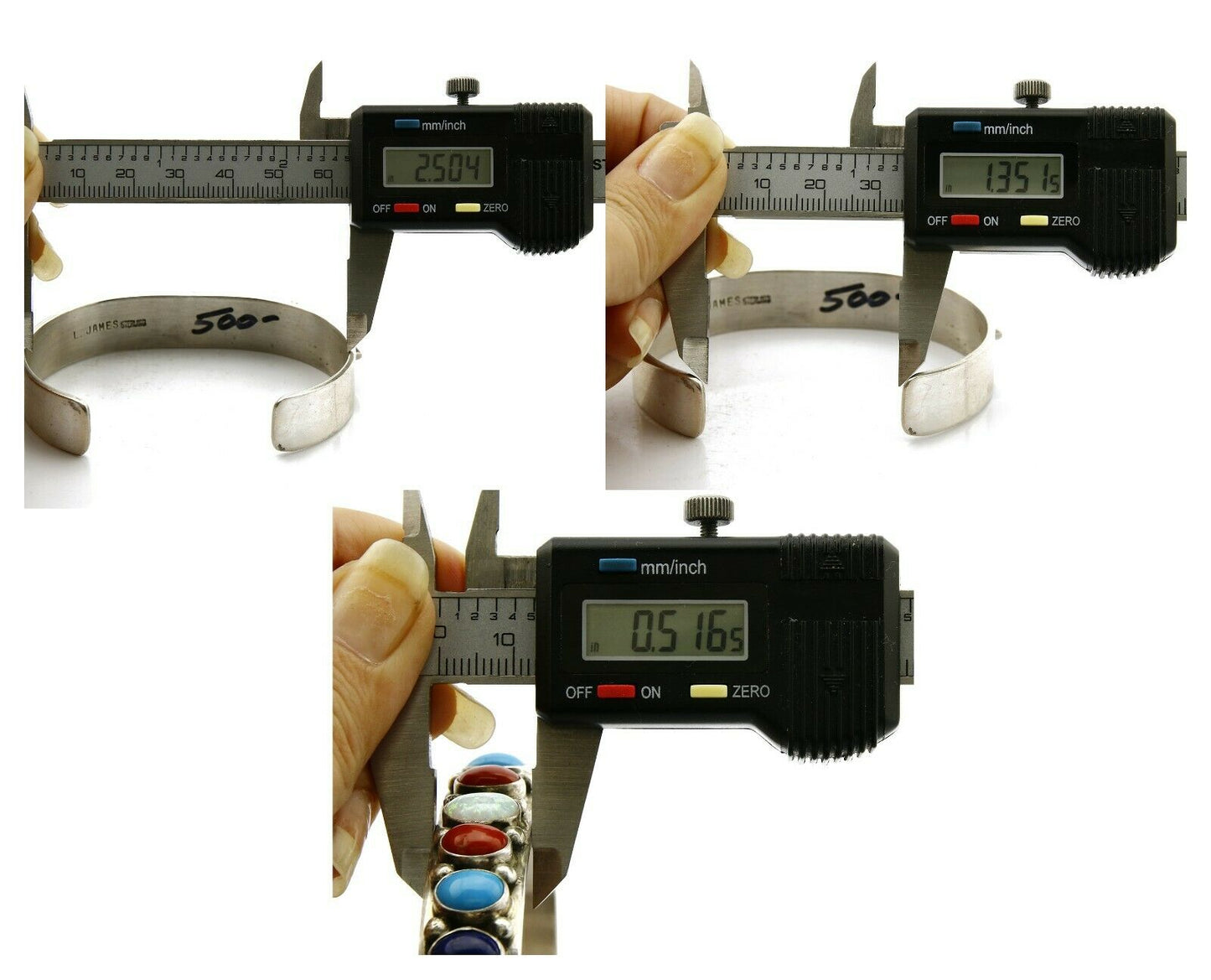 Navajo Gemstone Bracelet .925 Silver Handmade Signed L James C.80's