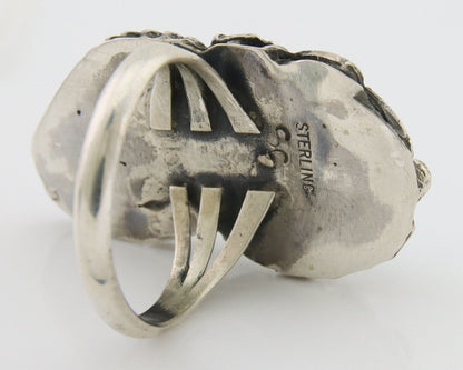 Navajo Ring 925 Silver Natural Blue Turquoise Artist Signed SC C.80's Size 6.75