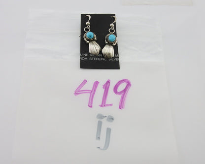 Navajo Earrings 925 Silver Blue Turquoise Artist Signed Kee Tsosie C.80's