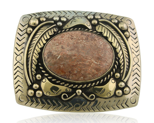 Navajo Belt Buckle .999 Nickel Agate Native Artist Handmade 2.5 x 3.0 in C.80s