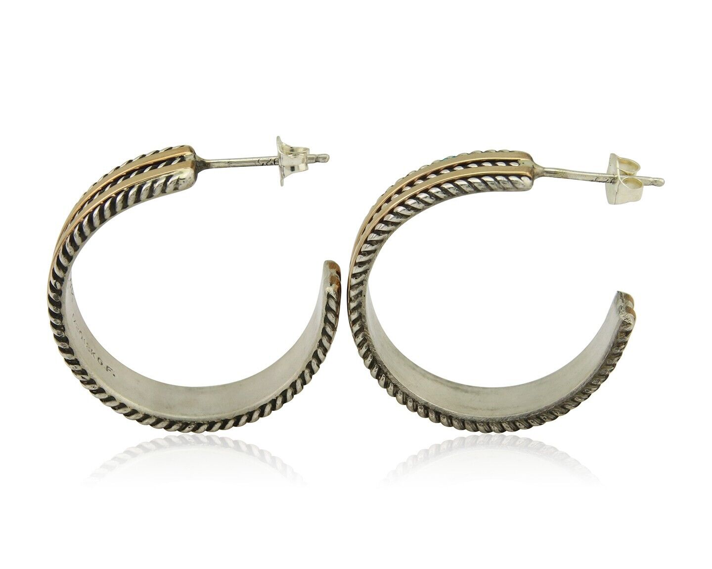 Navajo Earrings 925 Silver & Gold Handmade Artist Signed Tom Hawk C.80's