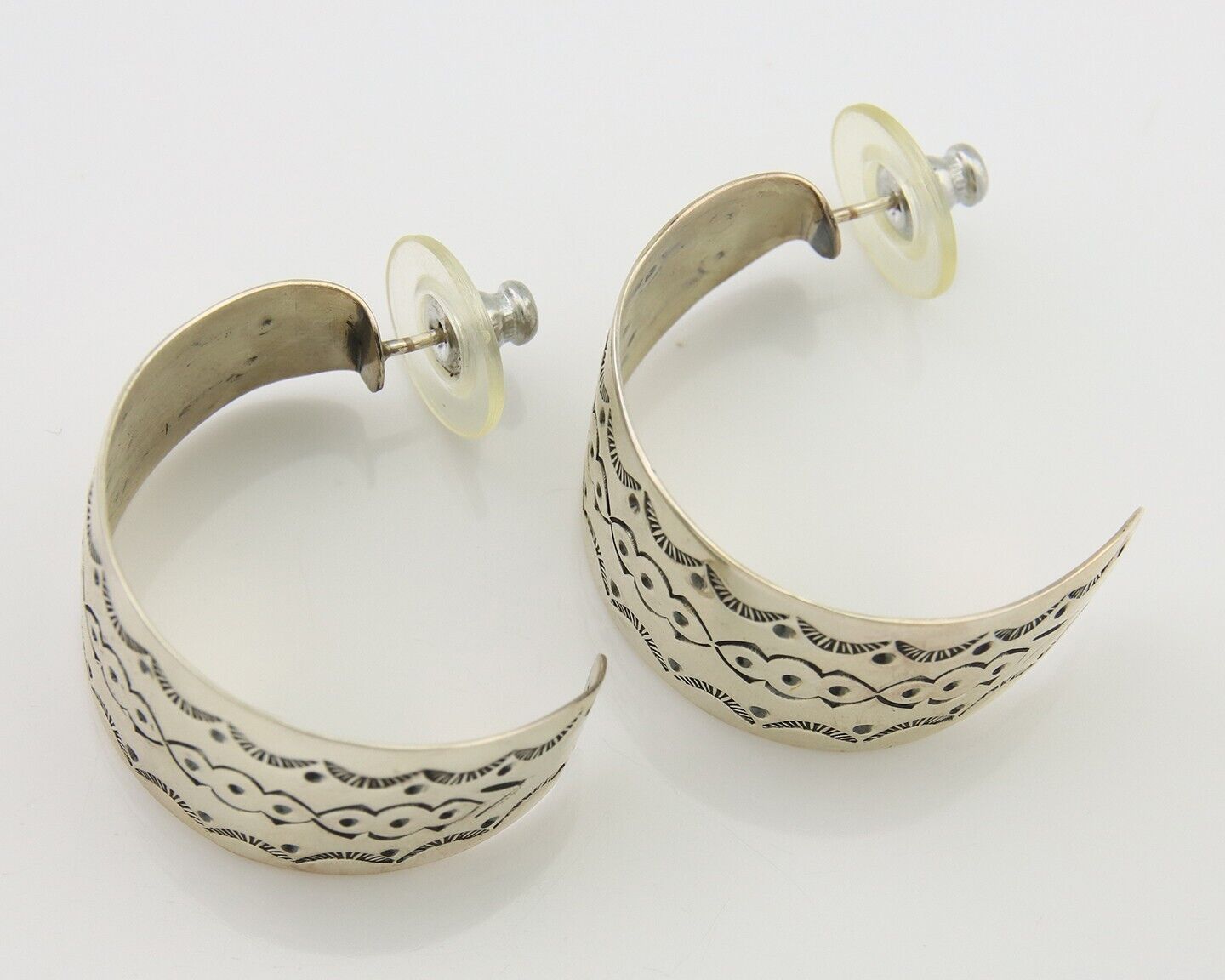 Navajo Earrings 925 Silver Half Hoop Handmade Native American Artist C.80's