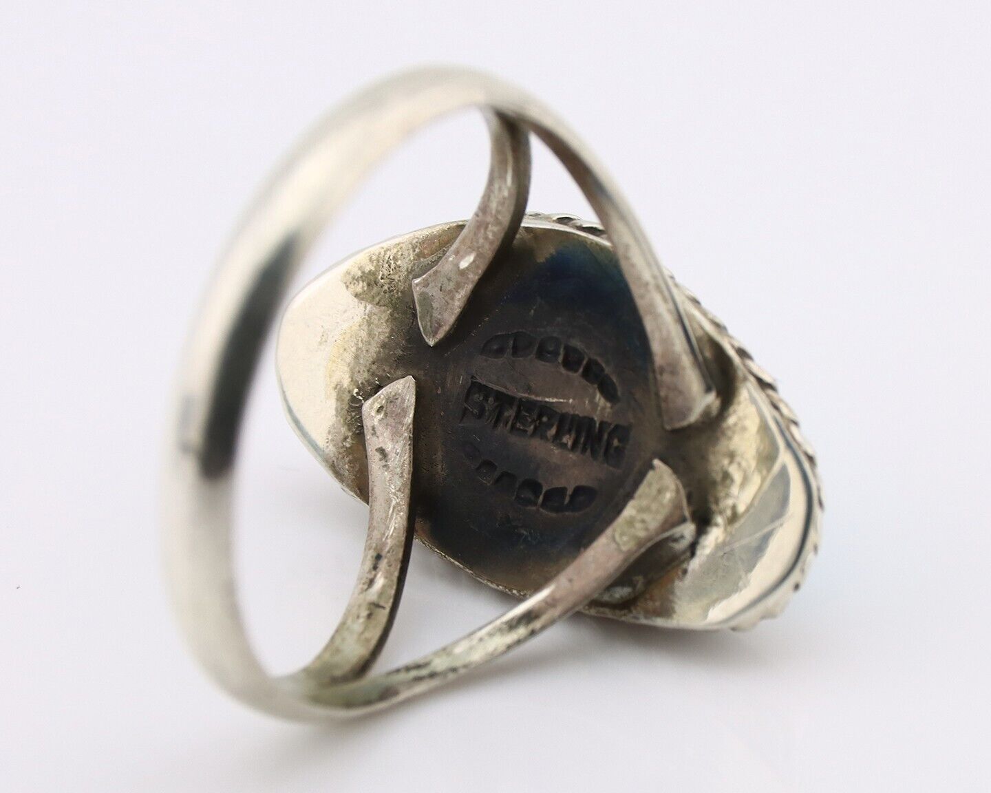 Navajo Ring 925 Silver Natural Turquoise Artist Signed Rabbit Stick C.80's