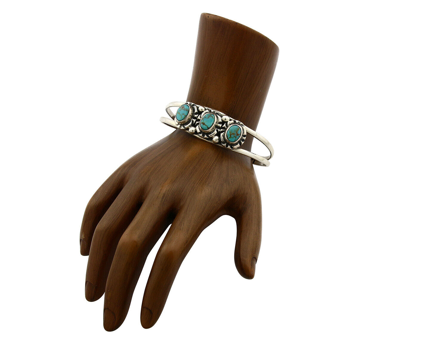 Navajo Bracelet .925 Silver Turquoise Mountain Signed Calvin Peterson C.80's