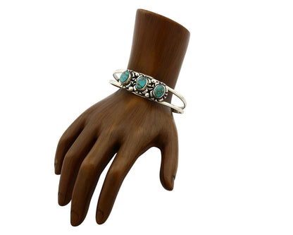 Navajo Bracelet .925 Silver Turquoise Mountain Signed Calvin Peterson C.80's