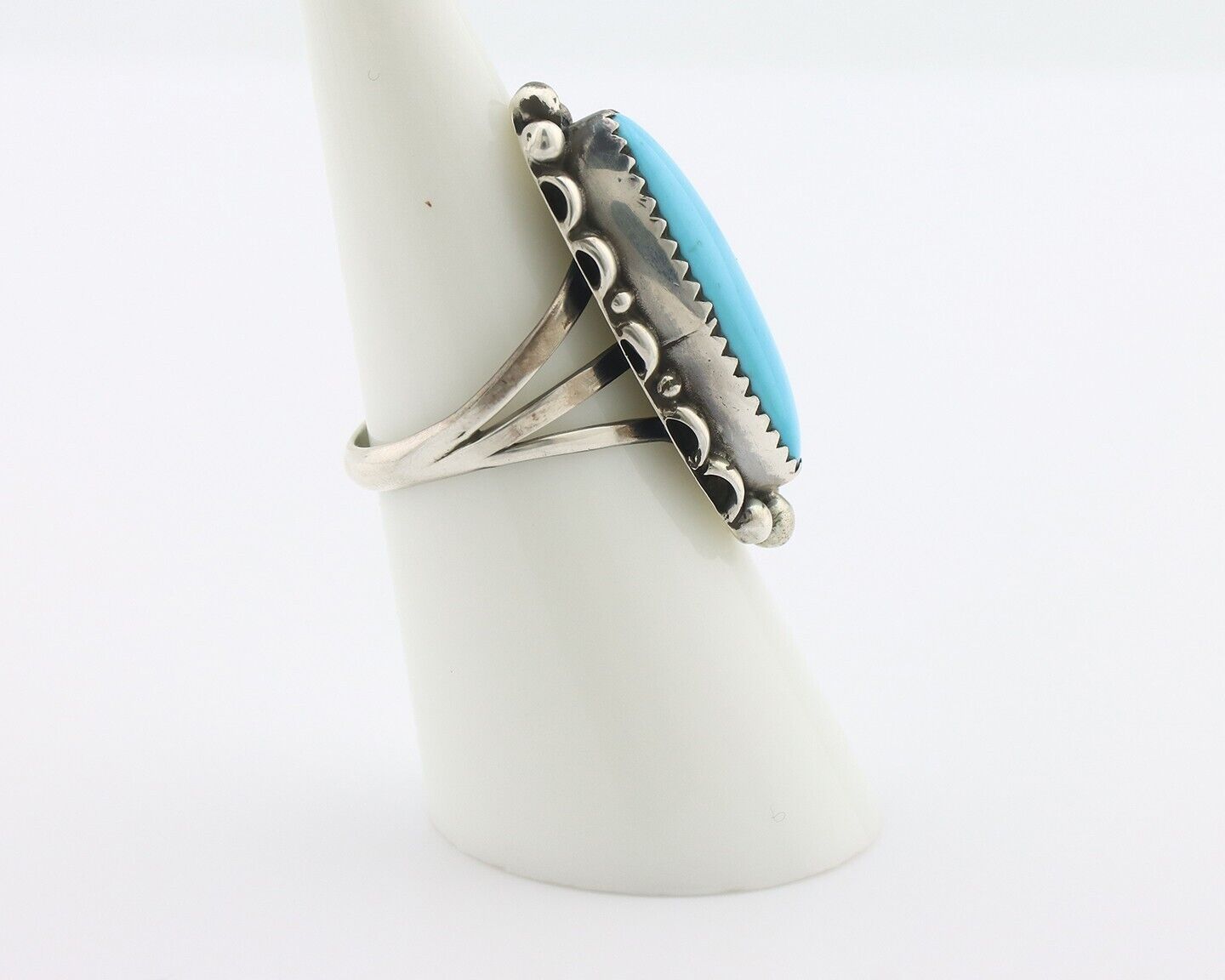 Navajo Ring .925 Silver Sleeping Beauty Turquoise Signed SkyStone Creations C80s