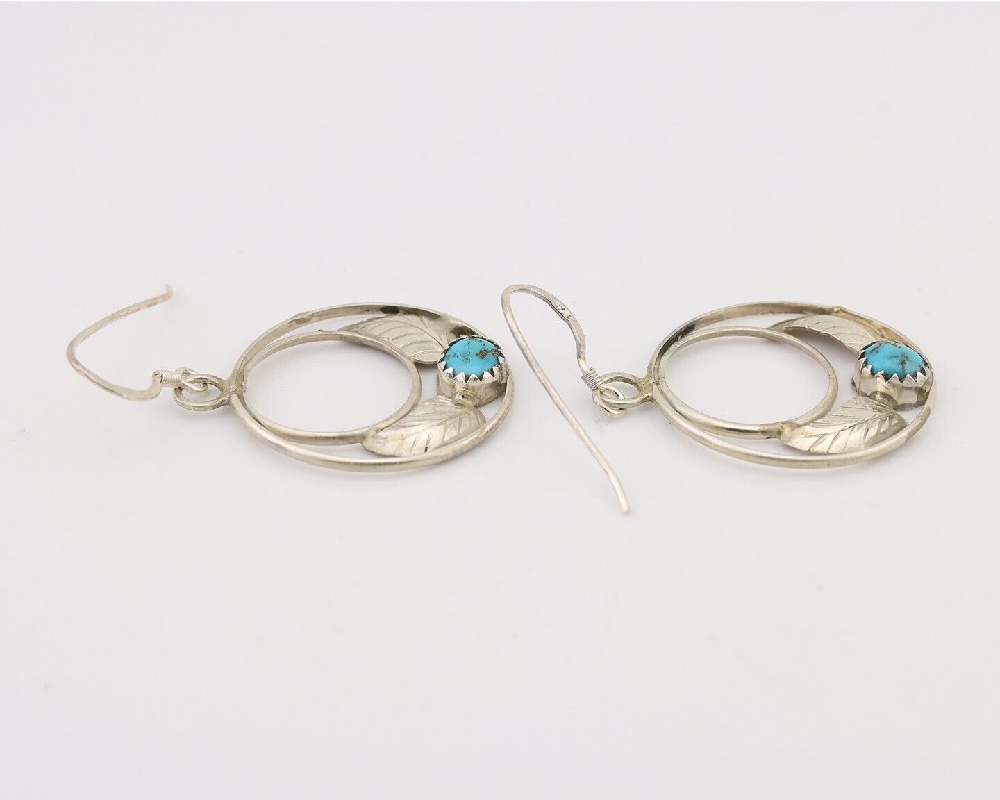 Navajo Handmade Dangle Earrings 925 Silver Blue Turquoise Native Artist C.80's