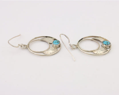Navajo Handmade Dangle Earrings 925 Silver Blue Turquoise Native Artist C.80's