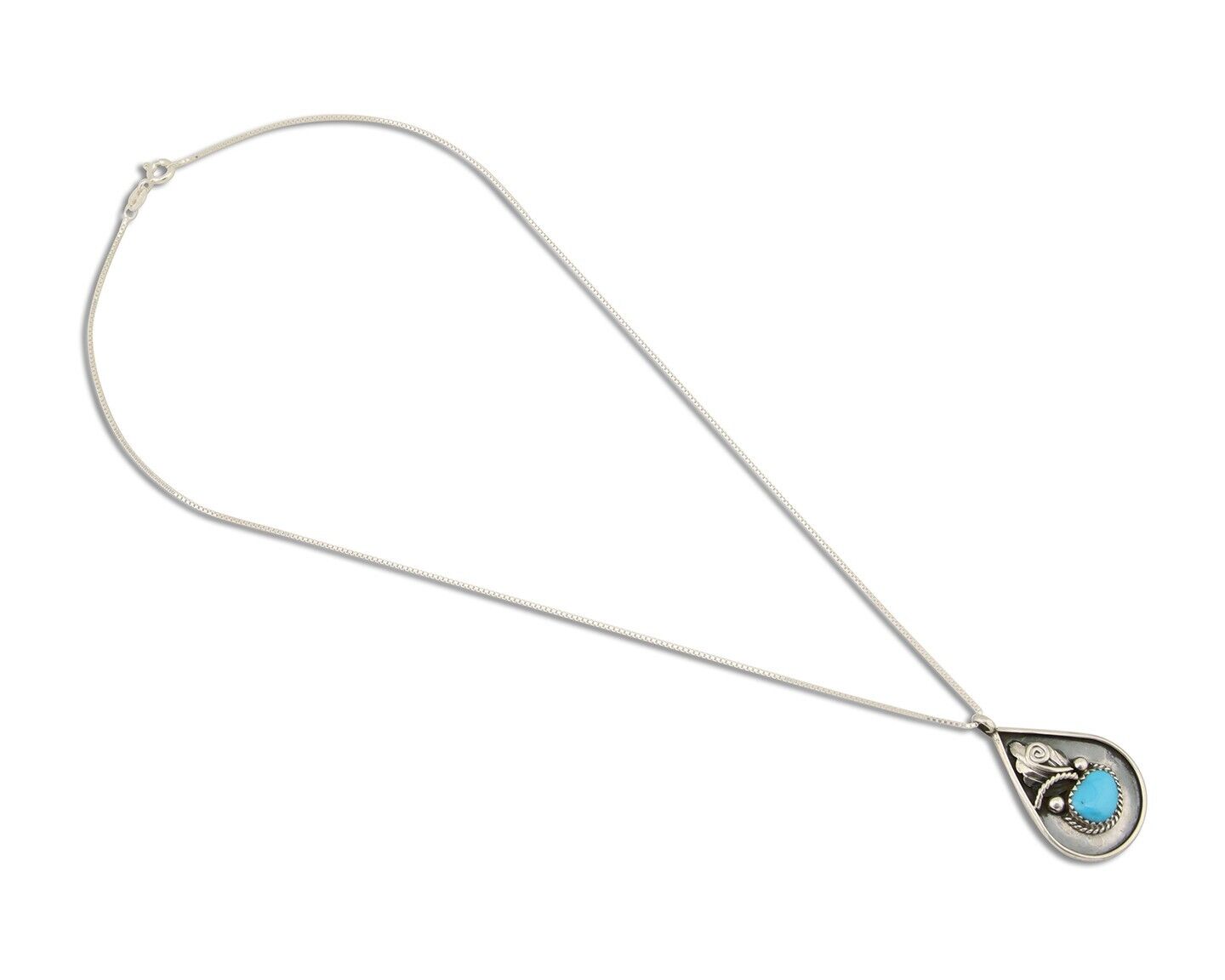 Navajo Necklace 925 Silver Natural Blue Turquoise Artist Signed JASON BAHE C.80s