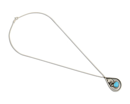 Navajo Necklace 925 Silver Natural Blue Turquoise Artist Signed JASON BAHE C.80s