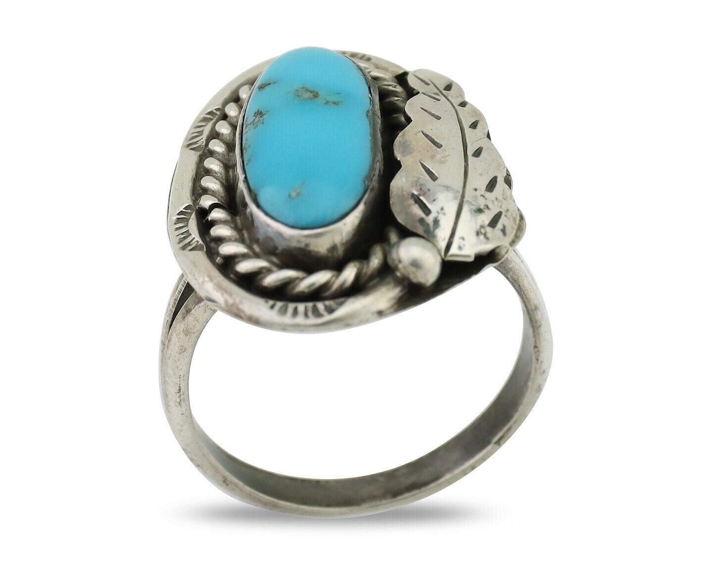 Navajo Handmade Ring 925 Silver Natural Turquoise Signed Jason Livingston C.80's
