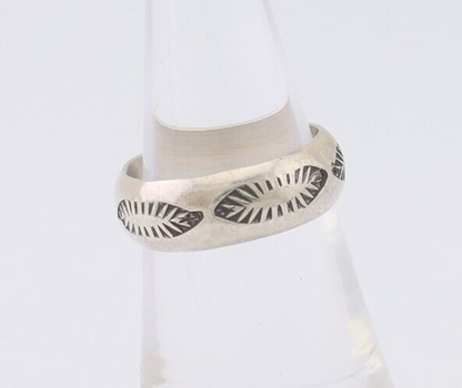 Navajo Hand Stamped Band 925 Silver 6.0 mm Signed Larry Chavez Size 5.75 C.80's