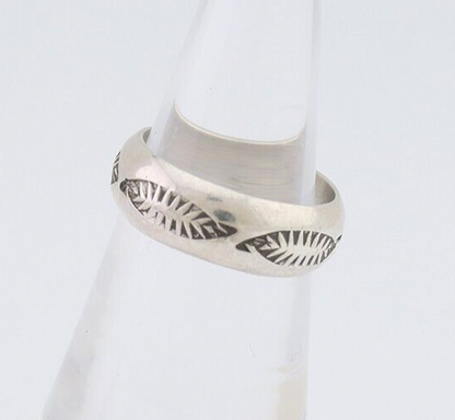 Navajo Hand Stamped Band 925 Silver 6.0 mm Signed Larry Chavez Size 5.25 C.80's