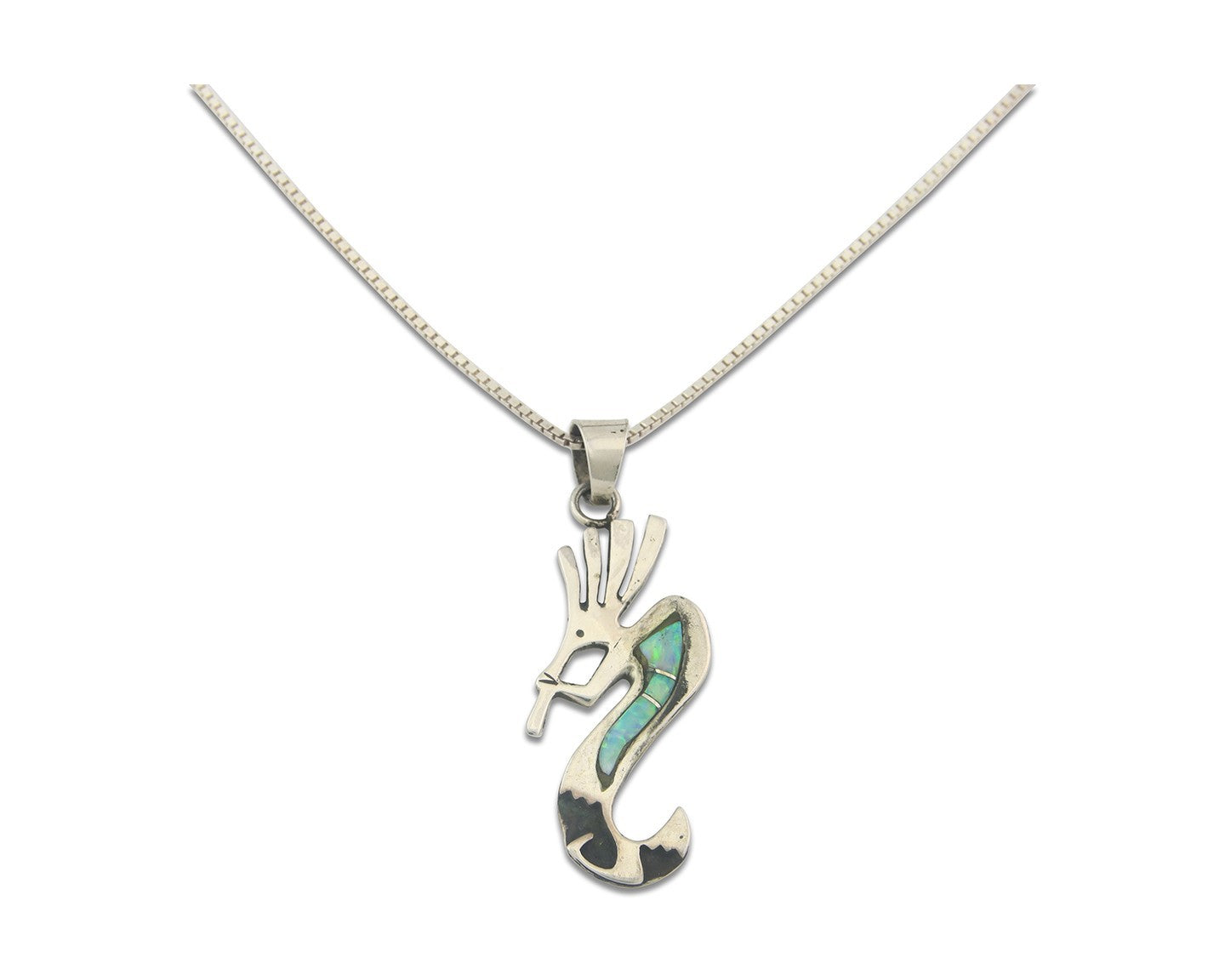 Navajo Kokopelli Necklace Sterling Silver Opal Vintage Signed BB