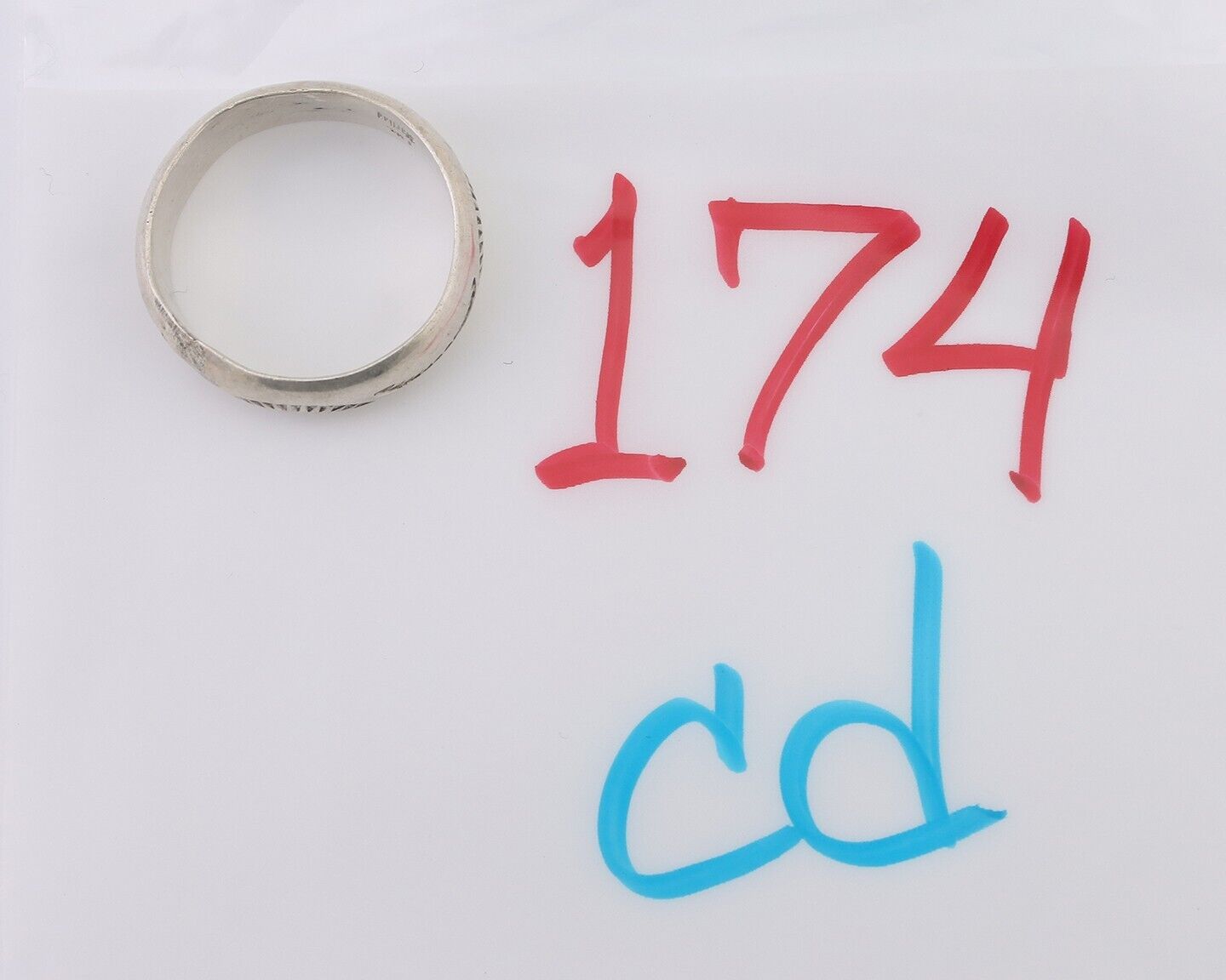 Navajo Hand Stamped Band 925 Silver 6.0 mm Signed Larry Chavez Size 10 C.80's
