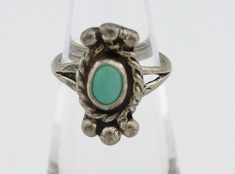 Navajo Ring 925 Silver Natural Blue Turquoise Native American Artist C.1980's