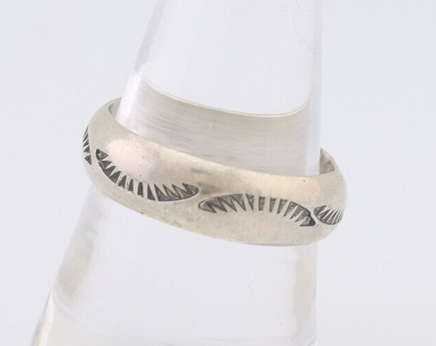 Navajo Hand Stamped Band 925 Silver 6.0 mm Signed Larry Chavez Size 9.0 C.80's