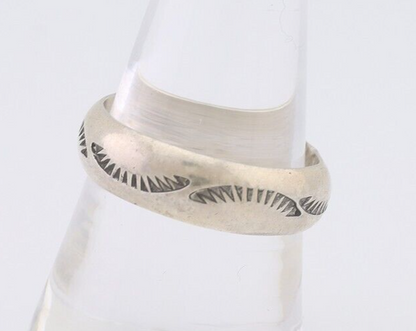 Navajo Hand Stamped Band 925 Silver 6.0 mm Signed Larry Chavez Size 9.0 C.80's