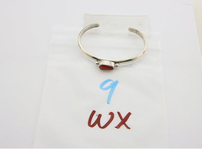 Navajo Bracelet .925 Silver Mediterranean Red Coral Cuff Native Artist C.80's