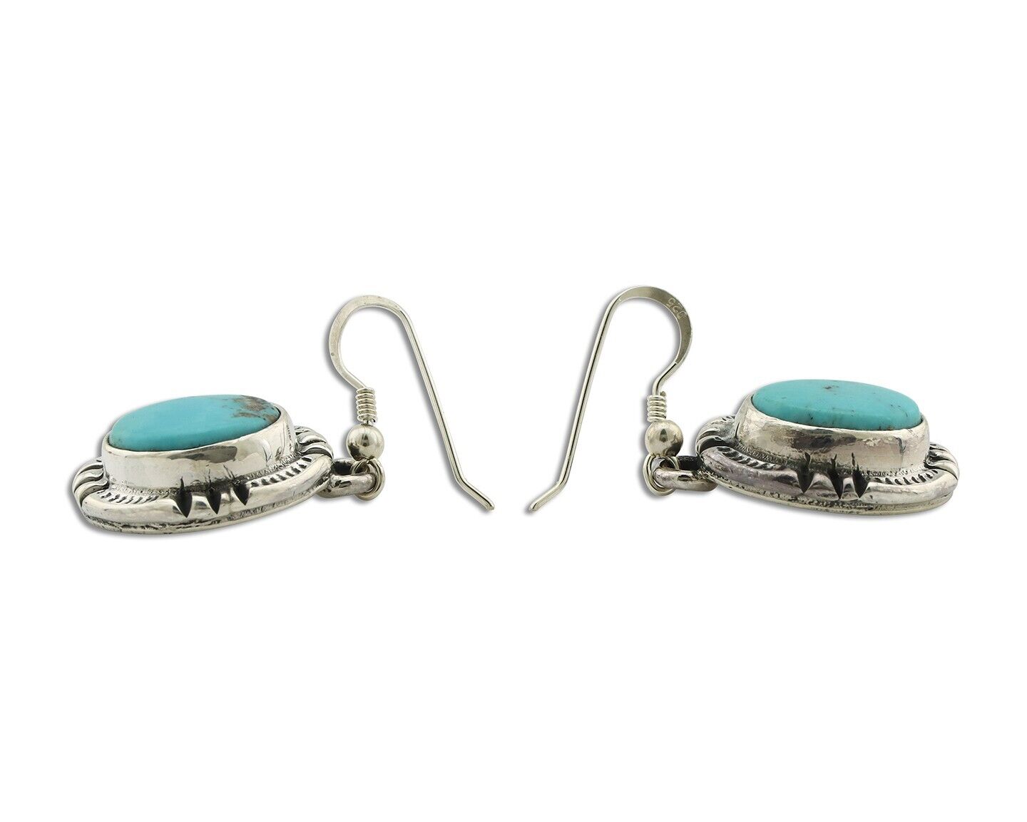 Navajo Handmade Earrings 925 Silver Natural Arizona Turquoise Signed Gecko C.80s