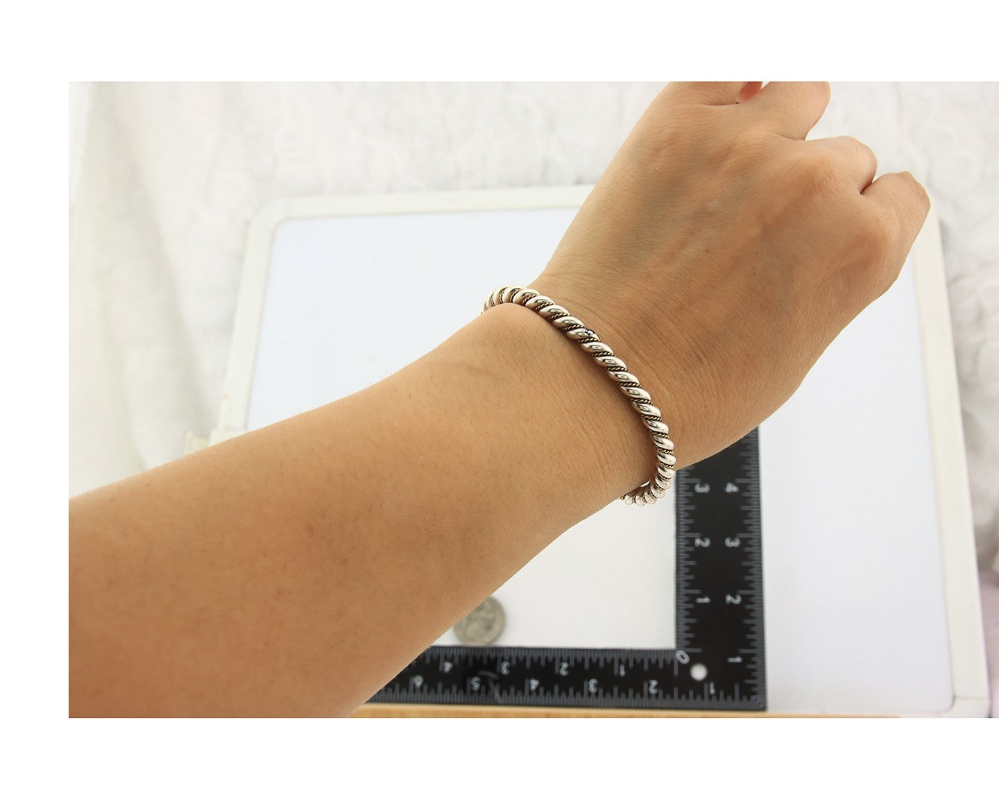 Navajo Twist Bracelet Sterling Silver Gold Authentic Vintage Native Artist 5mm