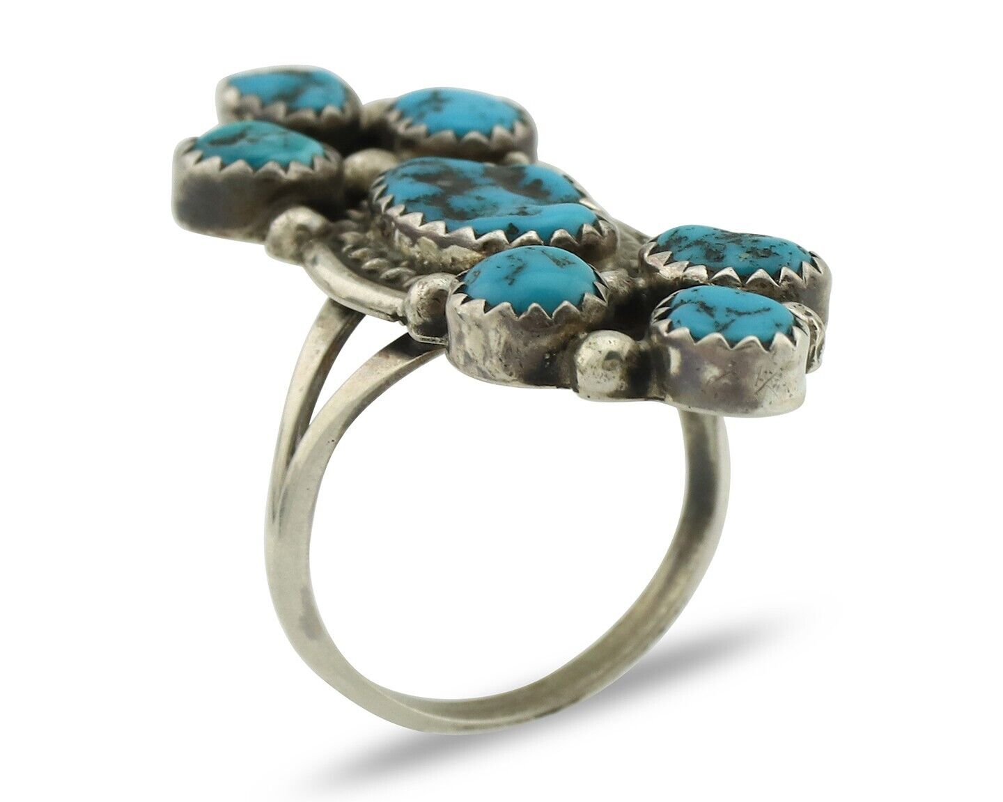 Navajo Ring .925 Silver Blue Morenci Turquoise Artist Signed IHMJ & MT C.80's