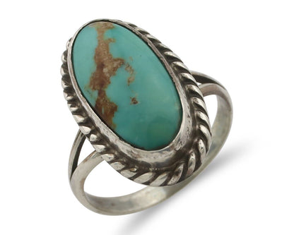 Navajo Ring 925 Silver Natural Kingman Turquoise Signed M Montoya C.80's
