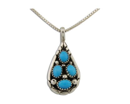 Navajo Necklace 925 Silver Natural Blue Turquoise Artist Signed Tom Yazzie C.80s