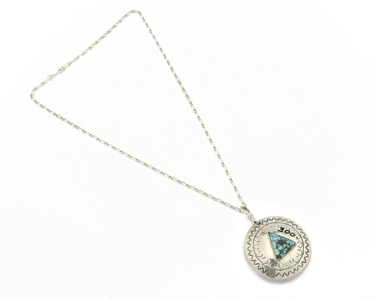 Unique Navajo Indian Puebla Scene Reversable Turquoise .925 Silver Pendant