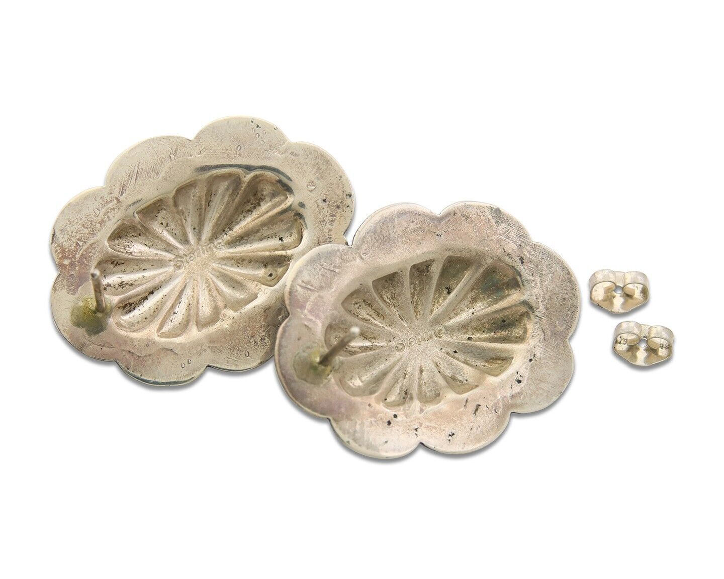 Navajo Earrings 925 Silver Natural Coral Native American Artist C.80's