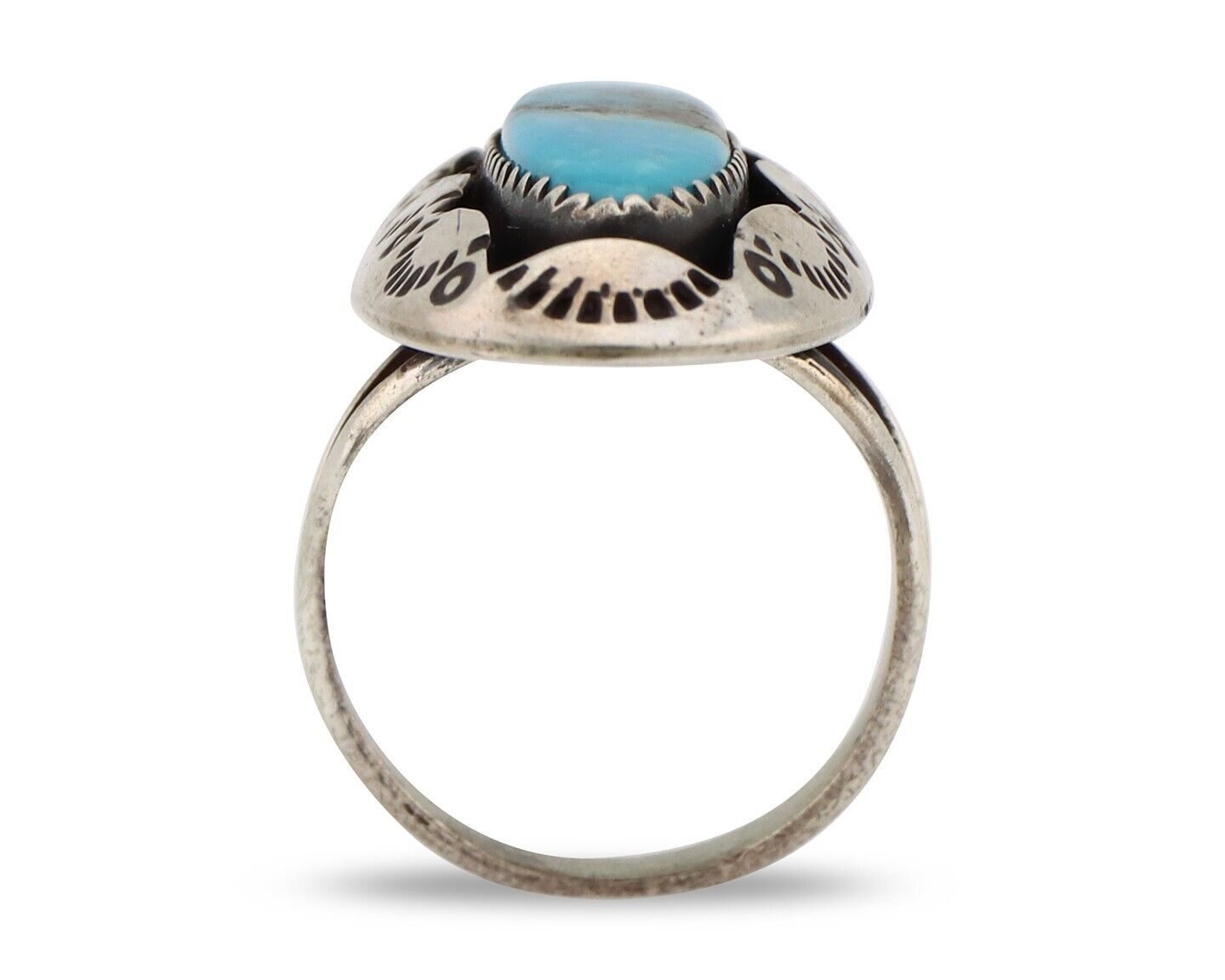 Navajo Ring 925 Silver Natural Kingman Turquoise Native American Artist C.80's