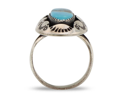 Navajo Ring 925 Silver Natural Kingman Turquoise Native American Artist C.80's