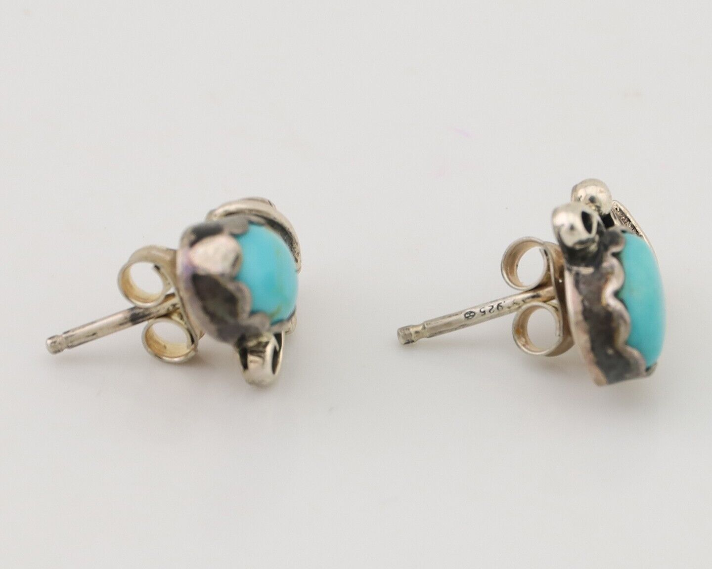 Navajo Handmade Earrings 925 Silver Natural Turquoise Native Artist C.80's