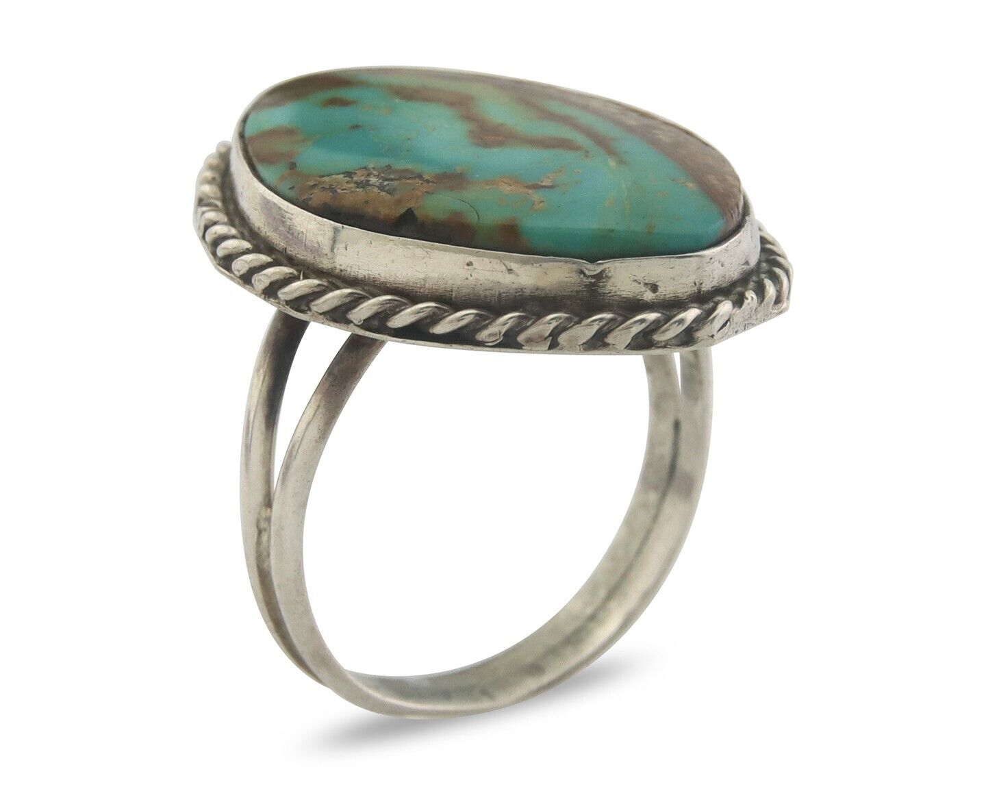 Navajo Ring 925 Sterling Natural Turquoise Native Artist C.80's Size 8.5
