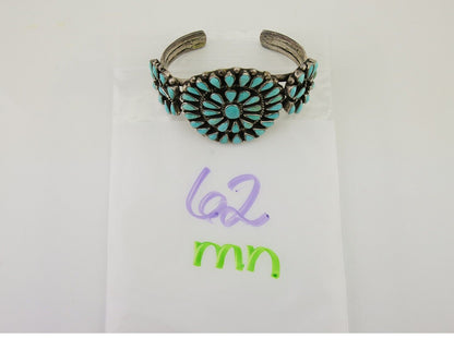 Navajo Bracelet 925 Silver Natural Blue Turquoise Signed RQ C.80's