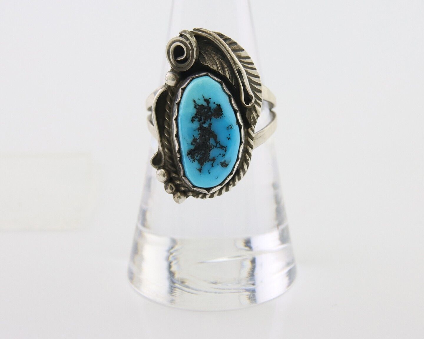 Navajo Ring 925 Silver Sleeping Beauty Turquoise Signed Justin Morris C.80's