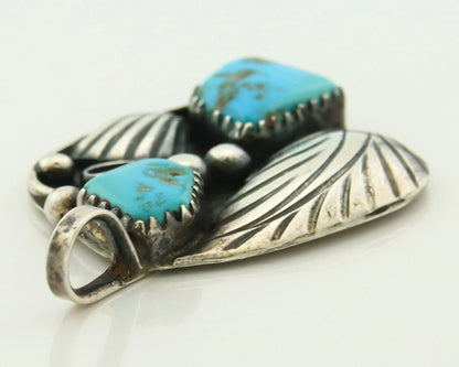 Navajo Pendant 925 Sterling Silver Natural Turquoise Vintage Artist Signed PM