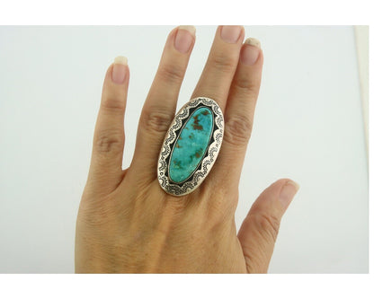 Navajo Ring 925 Sterling Turquoise Handmade Signed M Cat C.80's Size 9.5
