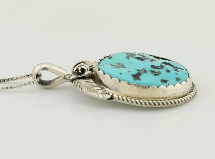 Navajo Necklace 925 Silver Sleeping Beauty Turquoise Signed Justin Morris C.90's