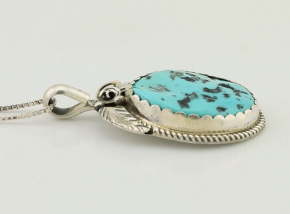 Navajo Necklace 925 Silver Sleeping Beauty Turquoise Signed Justin Morris C.90's