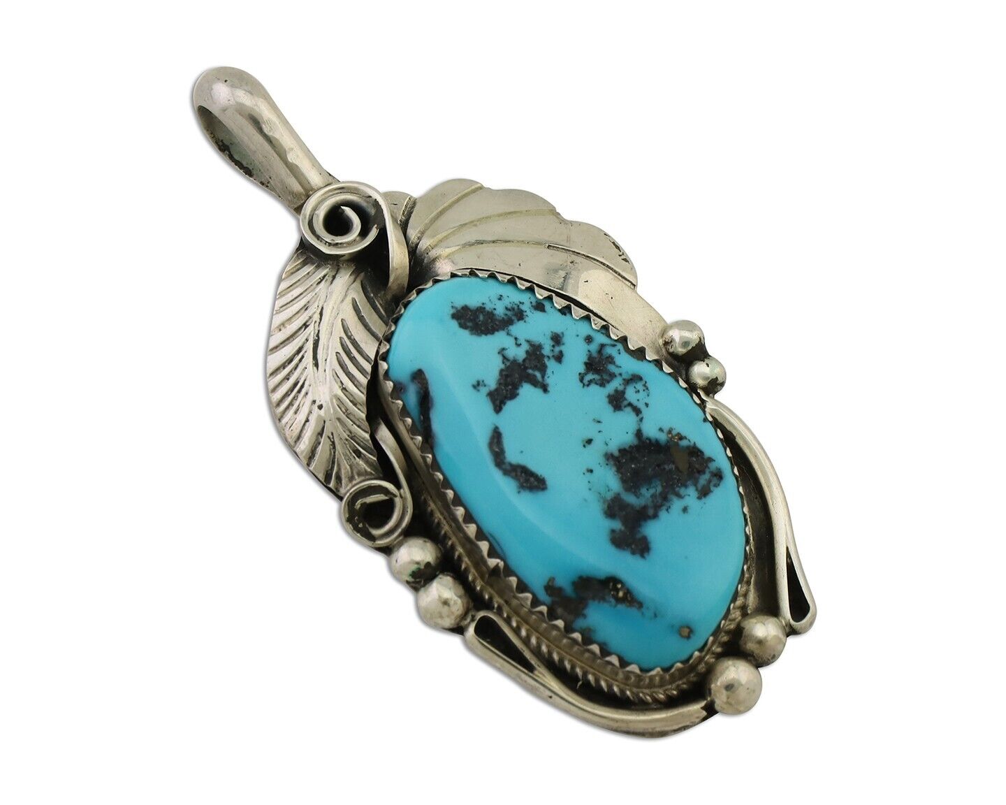 Navajo Pendant 925 Silver Sleeping B Turquoise Signed Justin Morris C.80's