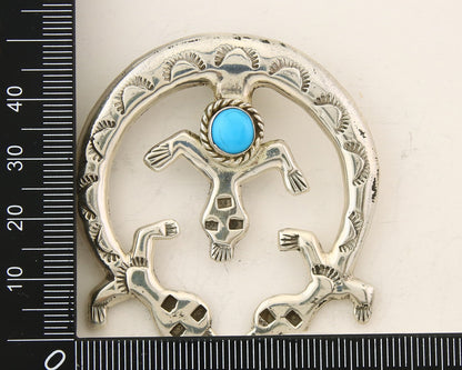Navajo 925 Silver Naja Sand Cast Turquoise Handmade Native American Artist C.80s