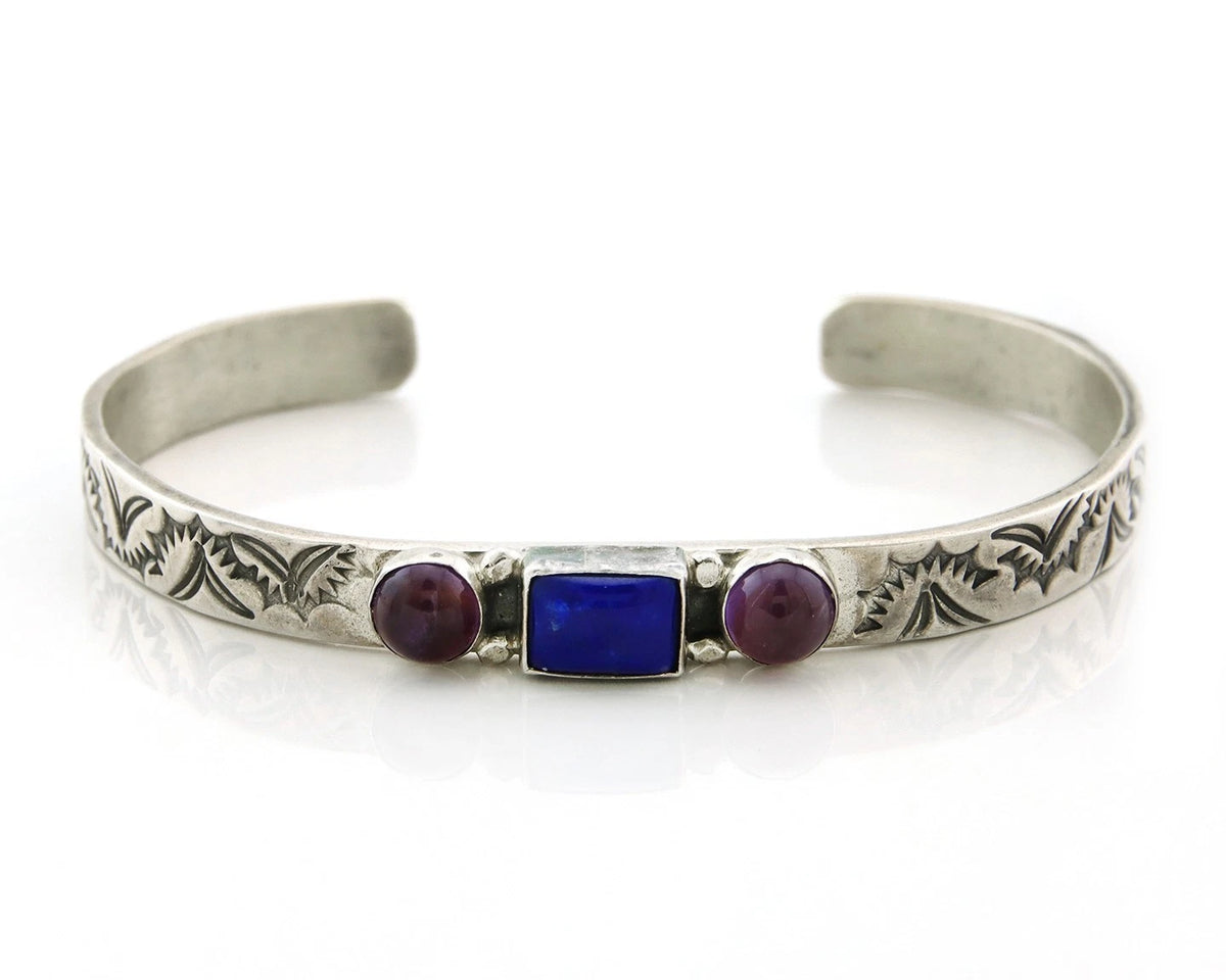Navajo Cuff Bracelet 925 Sterling Silver Natural Gemstones Signed Circle JW & GR