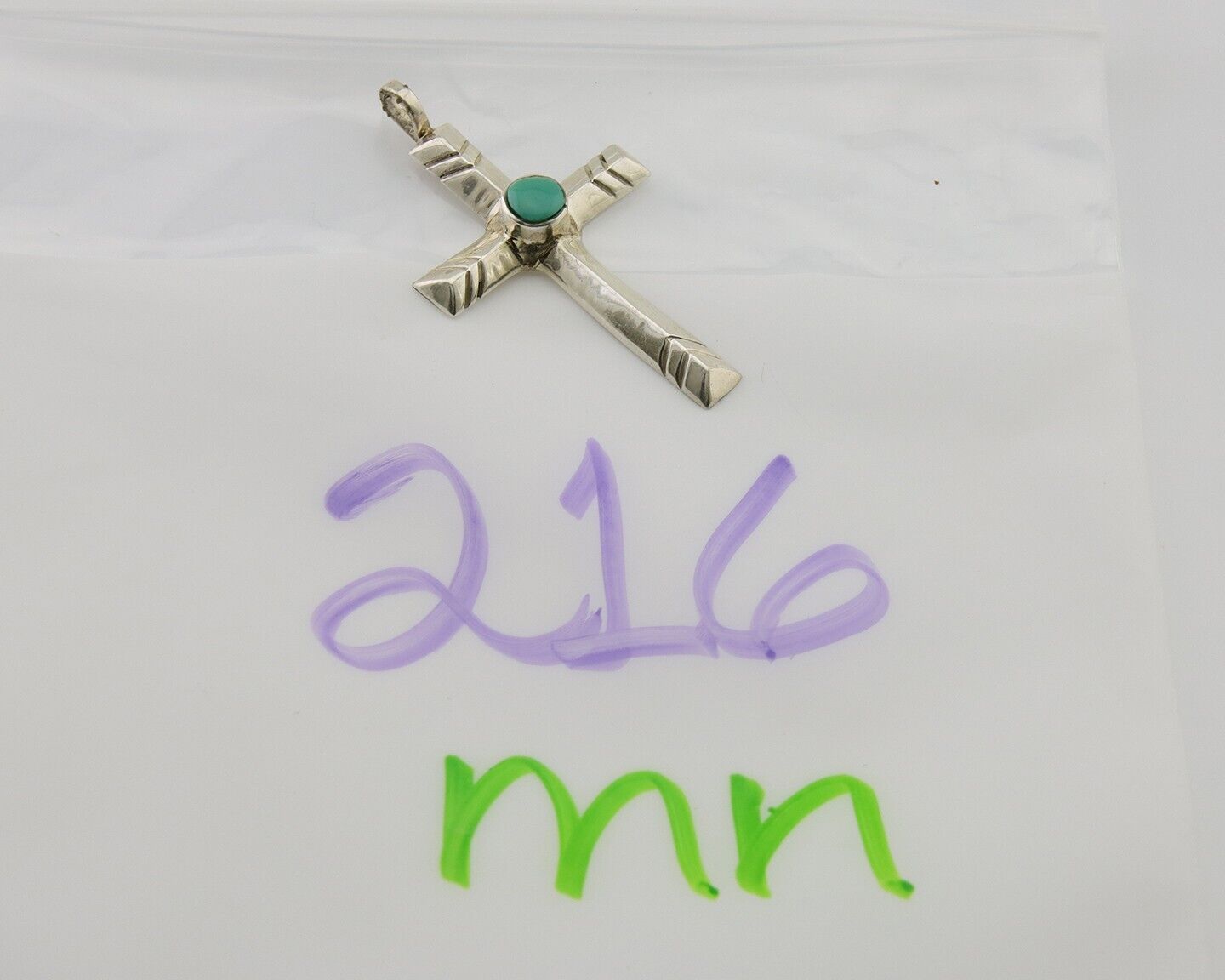 Navajo Sand Cast Cross Pendant 925 Silver Turquoise Artist Signed J Yazzie C.80s