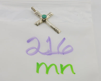 Navajo Sand Cast Cross Pendant 925 Silver Turquoise Artist Signed J Yazzie C.80s
